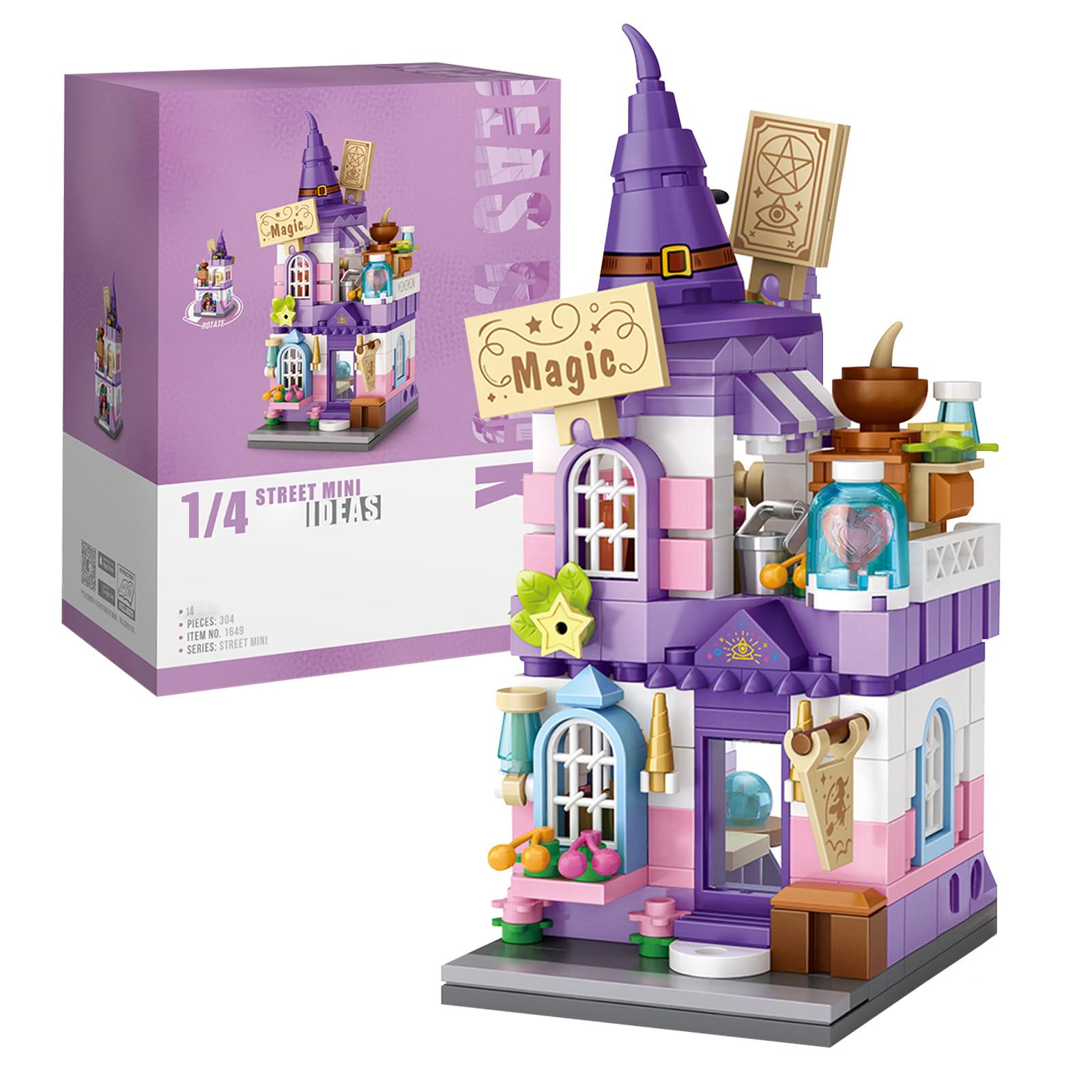 MEIEST Mini City Shop Street View Block Model Set, Creative DIY Building Simulation Collection Particle Building Block Toys, Home Decor (The Magic House)