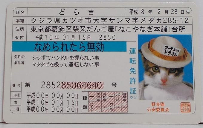 Amazon Co Jp 平成8年生まれ どら吉 東京都 Ver なめねこ カード免許証 ホビー 通販 Amazon Co Jp 平成8年生まれ どら吉 東京都 Ver なめねこ カード免許証 ホビー 通販