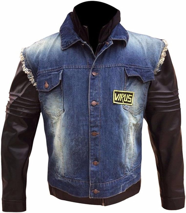 Men's Unique Denim Signature Icon Leather Jacket with Woolen Hoodie