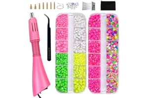 CLEKSPOYE Hotfix Rhinestones Bedazzling Kit,Iron-on Hot Fix Applicator Setter Tool with Rhinestones,Hot Fixed Wand for Clothes Clothing Fabric Crafts,Neon Set 2