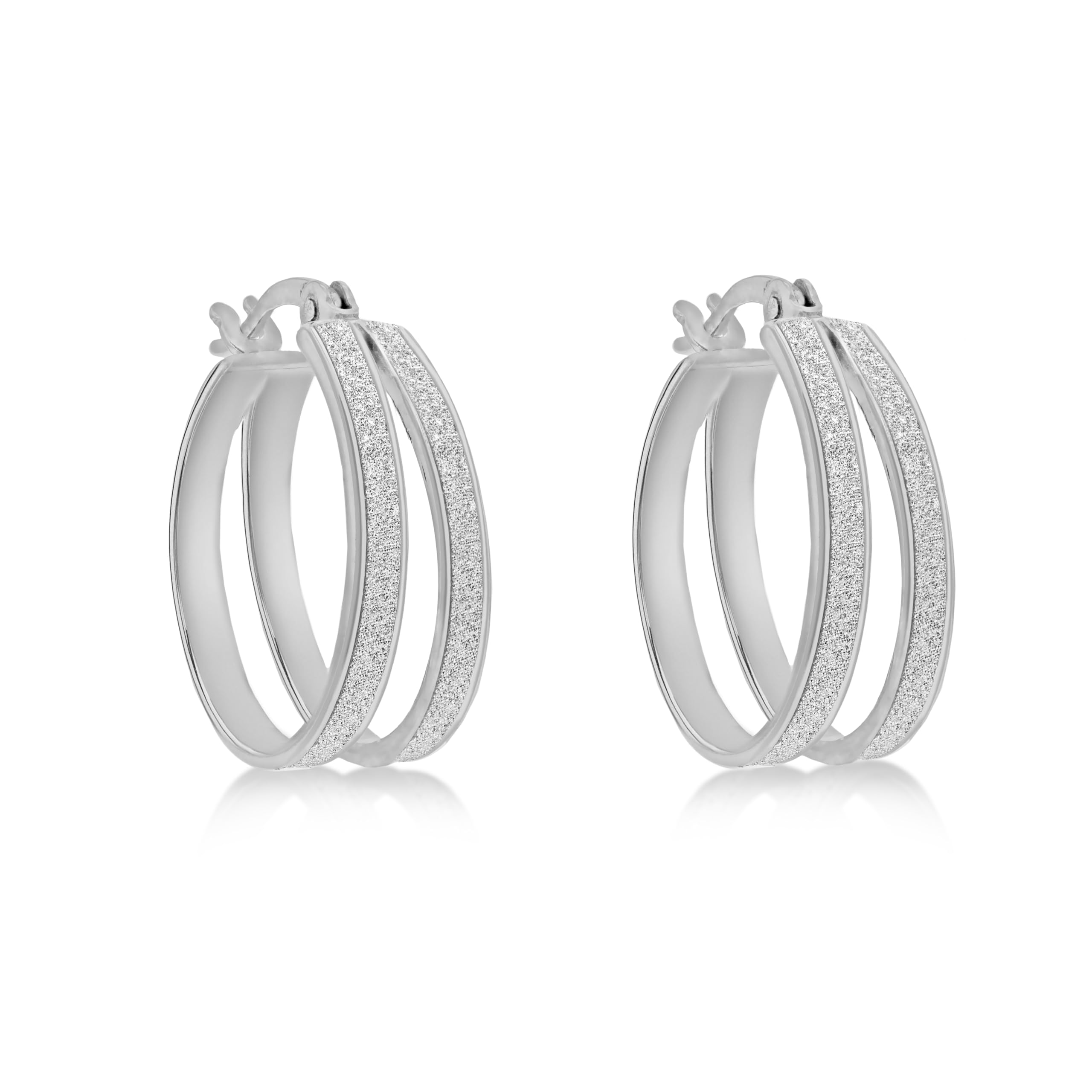 Tuscany Silver Women's Sterling Silver Rhodium Plated 18 mm Stardust Double Creole Earrings