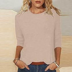 Womens 3/4 Length Sleeve Tops Solid Color Dressy