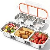 TGFBH 2Pack Reusable Stainless Steel Snack Containers with Leakproof Lids 3 Compartment, Stackable Metal Food Storage Lunch Boxes for Adults, Meal Prep, Travel, Office