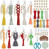 ACRNIGHEET 10PCS DIY Macrame Keychain Kit for Adults Beginners DIY Letter Boho Macrame Keychain with Tassel Craft Kit Keychain Making Kit for Adult Purse Phone Bag Includes Key Rings and Instruction