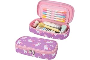 BrainyBees Pencil Case for Girls - Cute Zipper Pencil Pouch for Girls Sparkly Kids Pencil Box Pencil Bag for School, Pencil Cases Only (Pink Purple Unicorn)