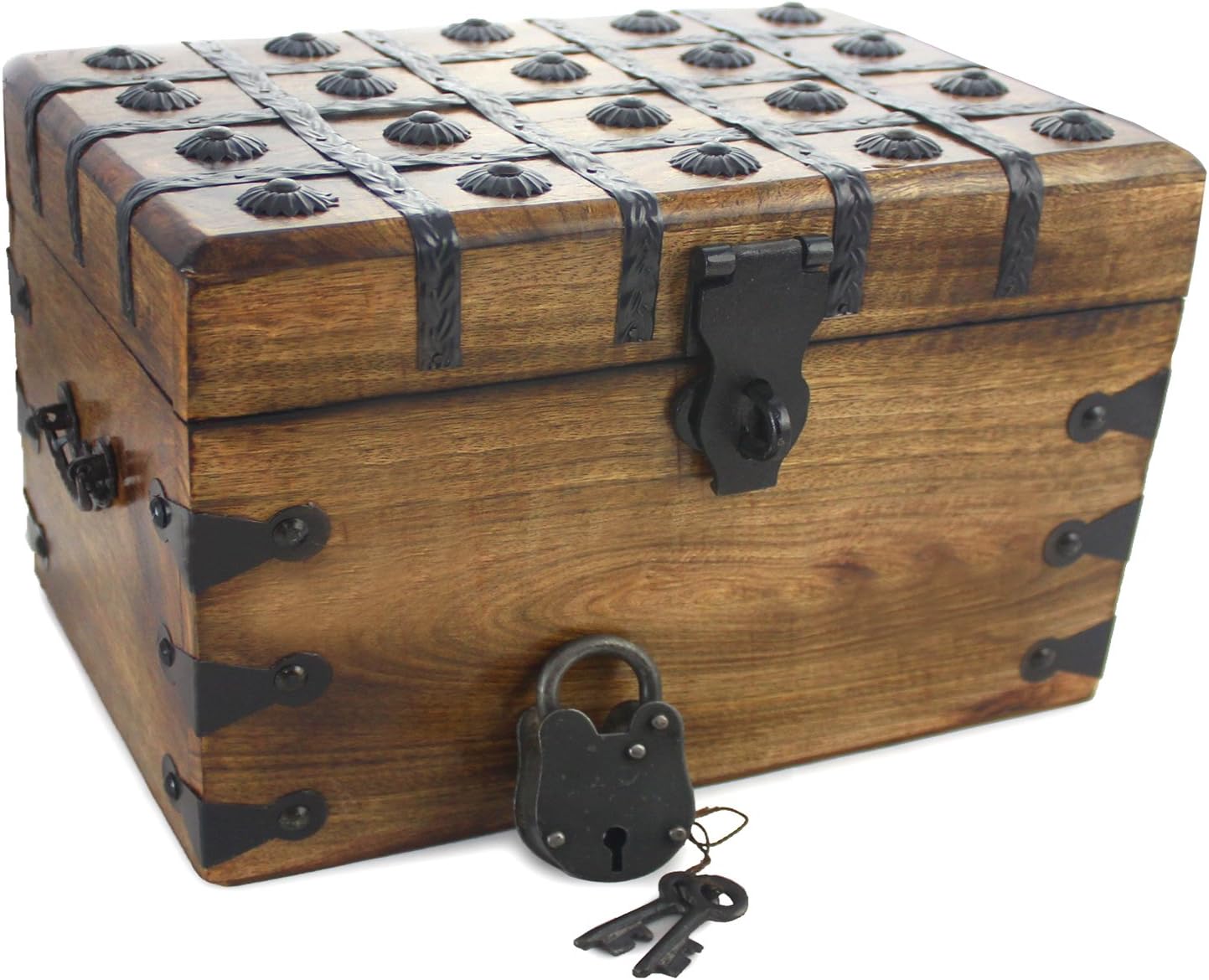 Wooden Pirate Treasure Chest with Lock - Antique Strong Box Style by WellPackBox