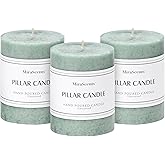 3x4 inch Green Pillar Candles Set of 3, Unscented Pillar Candle, Dripless and Smokeless Large Candles, Candle for Home Decor, Dinner Table,Weddings, Holidays