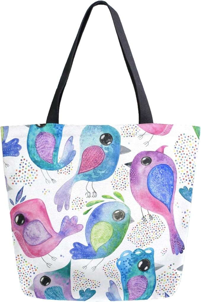 AHOMY Watercolor Cute Birds Canvas Tote Bag Top Handle