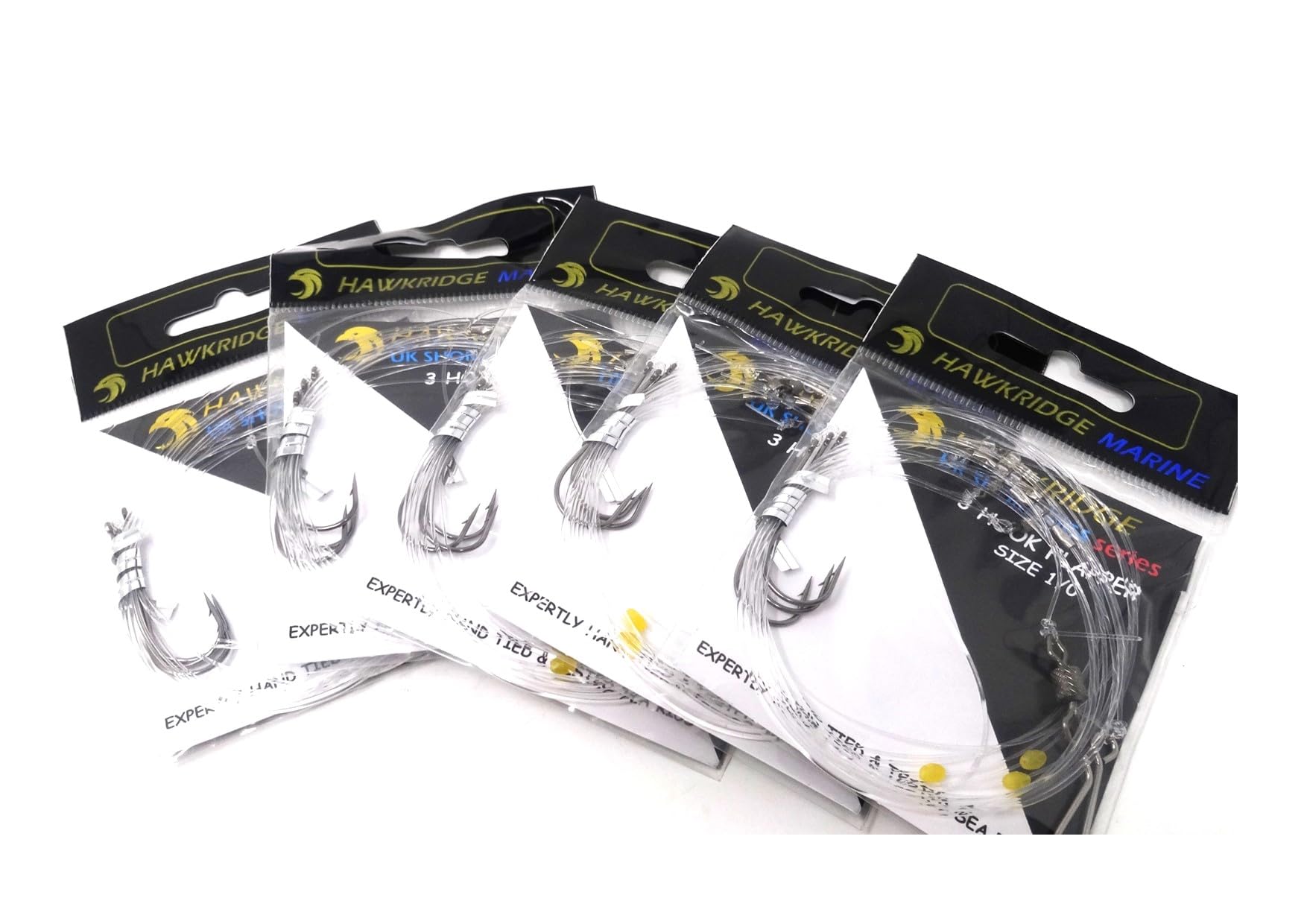 HAWKRIDGE RIG PRO SERIES - 5 Packs of 3 HOOK FLAPPER size 1/0 Commercial Quality FLAPPER Ready Tied Rigs - Ideal for Sea and Shore Fishing