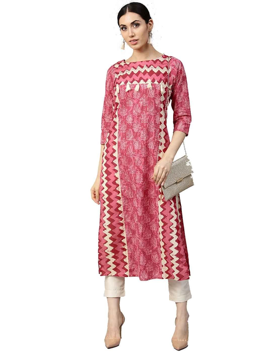 Buy Jaipur Kurti Women's Cotton Straight Kurtas (Jk3207Xxl_Pink_Xx