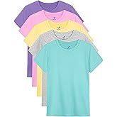 YERIOK 5 Pack Girls Shirts Short Sleeve Shirt for Girls Soft Cotton Tees Kids Tshirts Clothes Summer Tops T-Shirt