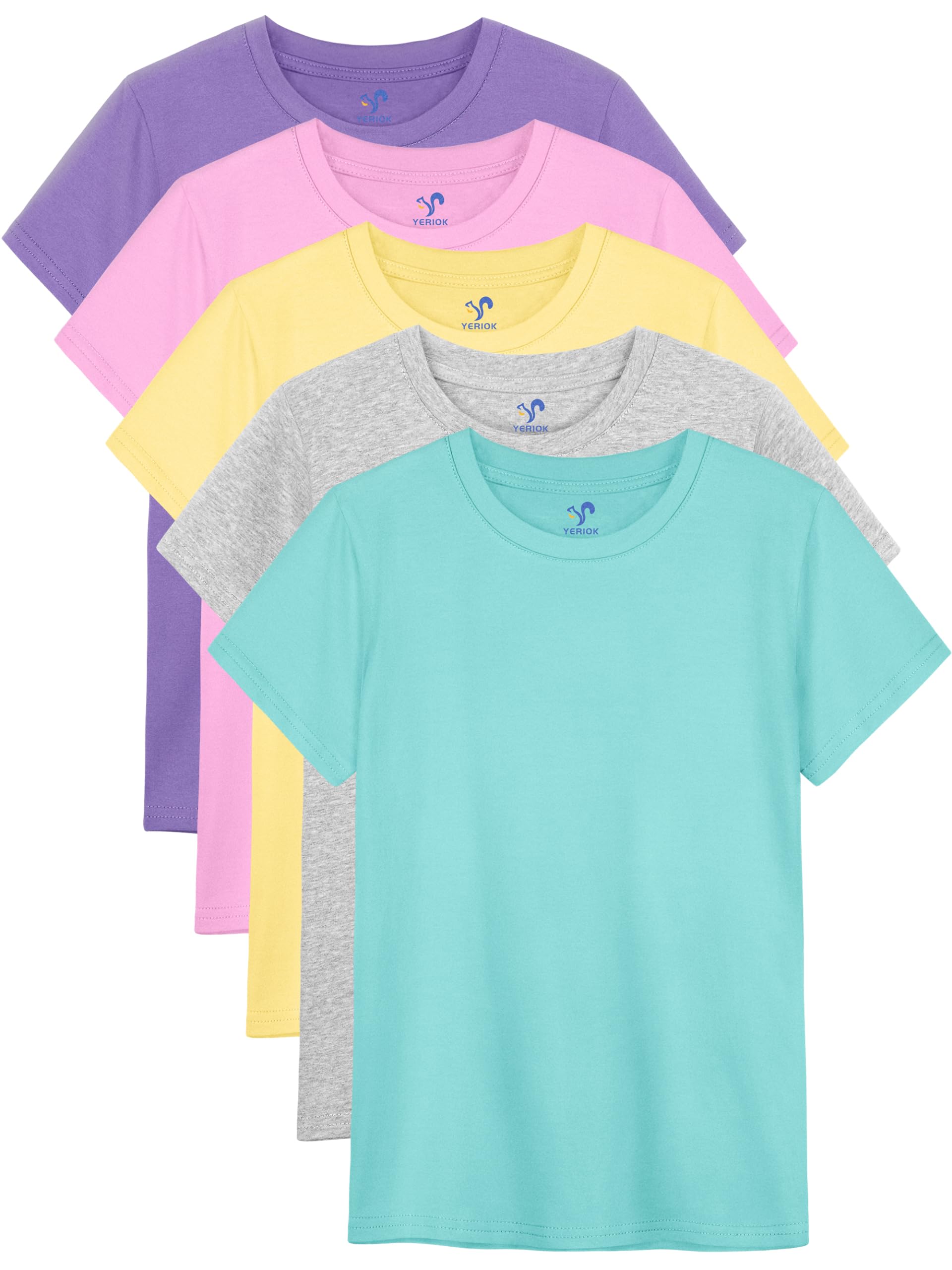 Photo 1 of YERIOK 5 Pack Girls Shirts Short Sleeve Shirt for Girls Soft Cotton Tees Kids Tshirts Clothes Summer Tops T-Shirt