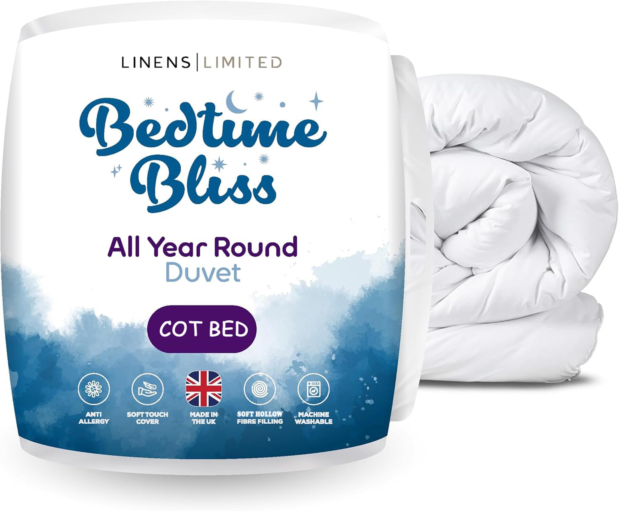 Linens Limited Cot Bed Duvet for Babies & Toddlers – Soft Microfiber Cover with Hollowfibre Filling, Lightweight & Breathable Baby Duvet, 4.5 Tog, Non Allergenic, Made in UK