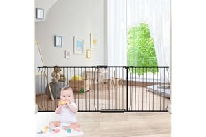 COSEND Extra Wide Baby Dog Gates for Doorways Tension Indoor Safety Gates Black Metal Large Pressure Mounted Pet Gate Walk Through Dog Gate for The House Stairs (Black, 86.3"-105"/219-267CM)
