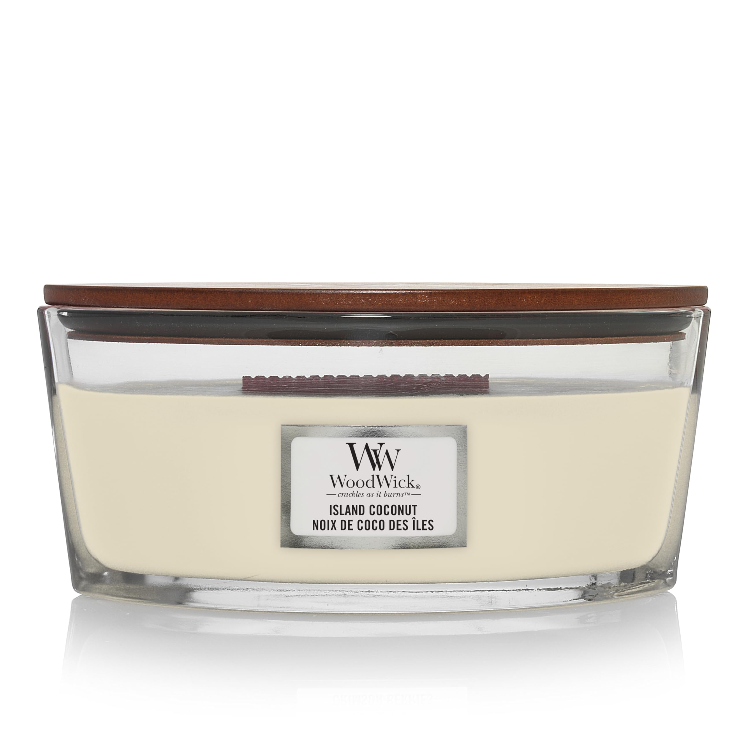 WoodWick Ellipse Scented Candle | Island Coconut | with Crackling Wick | Burn Time: Up to 50 Hours