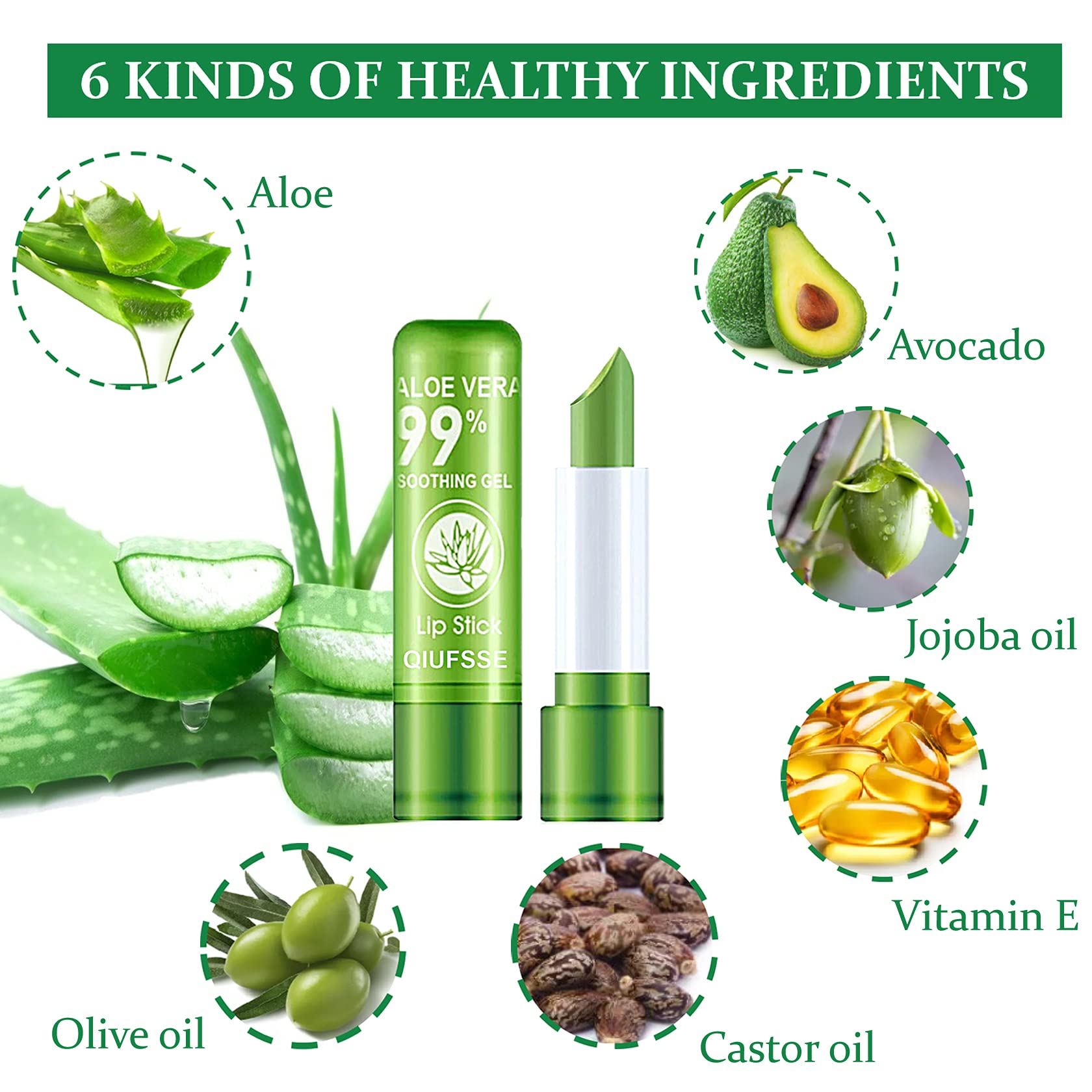 QIUFSSE Aloe Vera Lipstick, Moisturizing Aloe Lip Balm, Magic Temperature Color Change Lip Stain, Long Lasting Waterproof Lip Makeup