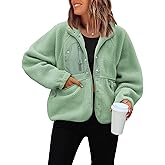 ReachMe Womens Sherpa Jacket Casual Lapel Button Down Cropped Fuzzy Fleece Jackets Long Sleeve Winter Coats with Pockets