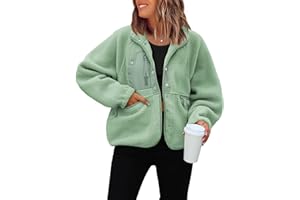 ReachMe Womens Sherpa Jacket Casual Lapel Button Down Cropped Fuzzy Fleece Jackets Long Sleeve Winter Coats with Pockets