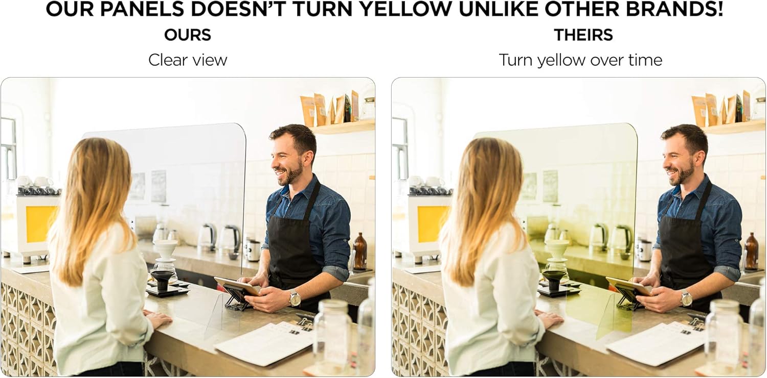 Sneeze Guard Plexiglass Barrier for Counter 48 x 32 Inch Wide Acrylic Shields Clear View Portable Protective Plastic Divider Stand for Cashier Protection at Reception Table Desk Nail Salon Desktop: Home Improvement