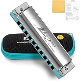 East top Lightning Harmonica, Advanced Diatonic Harmonica Key of C | 10 Holes Mouth Organ Harmonica with Silver Cover, Blues Harmonicas For Adults, Professionals and Students