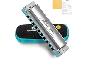 East top Harmonica, Advanced Blues Harmonica Key of C, 10 Holes Blues armonica Mouth Organ Harmonica with Silver Cover, Diato
