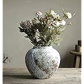 YSNCIDAN Rustic Ceramic Circular Flower Vase, Vintage Floor Tall Vases Farmhouse Decor for Living Room Entryway Table Centerpieces, Kitchen, Wedding Gift
