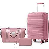 LARVENDER Luggage Sets 3 Piece with Duffel Bag Hardside PP Carry On Suitcase with 360° Spinner Wheels TSA Lock Luggage Sets for Women, Pink