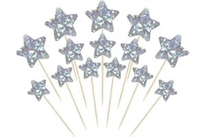Gyufise 42Pcs Little Star Cupcake Toppers Twinkle Star Cupcake Picks Wedding Engagement Baby Shower Birthday Party Cake Decorations Supplies Mixed Size Silver Laser