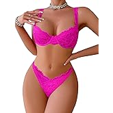 Lilosy Sexy Floral Lace Scallop Underwire Push Up Sheer Lingerie Set Outfits