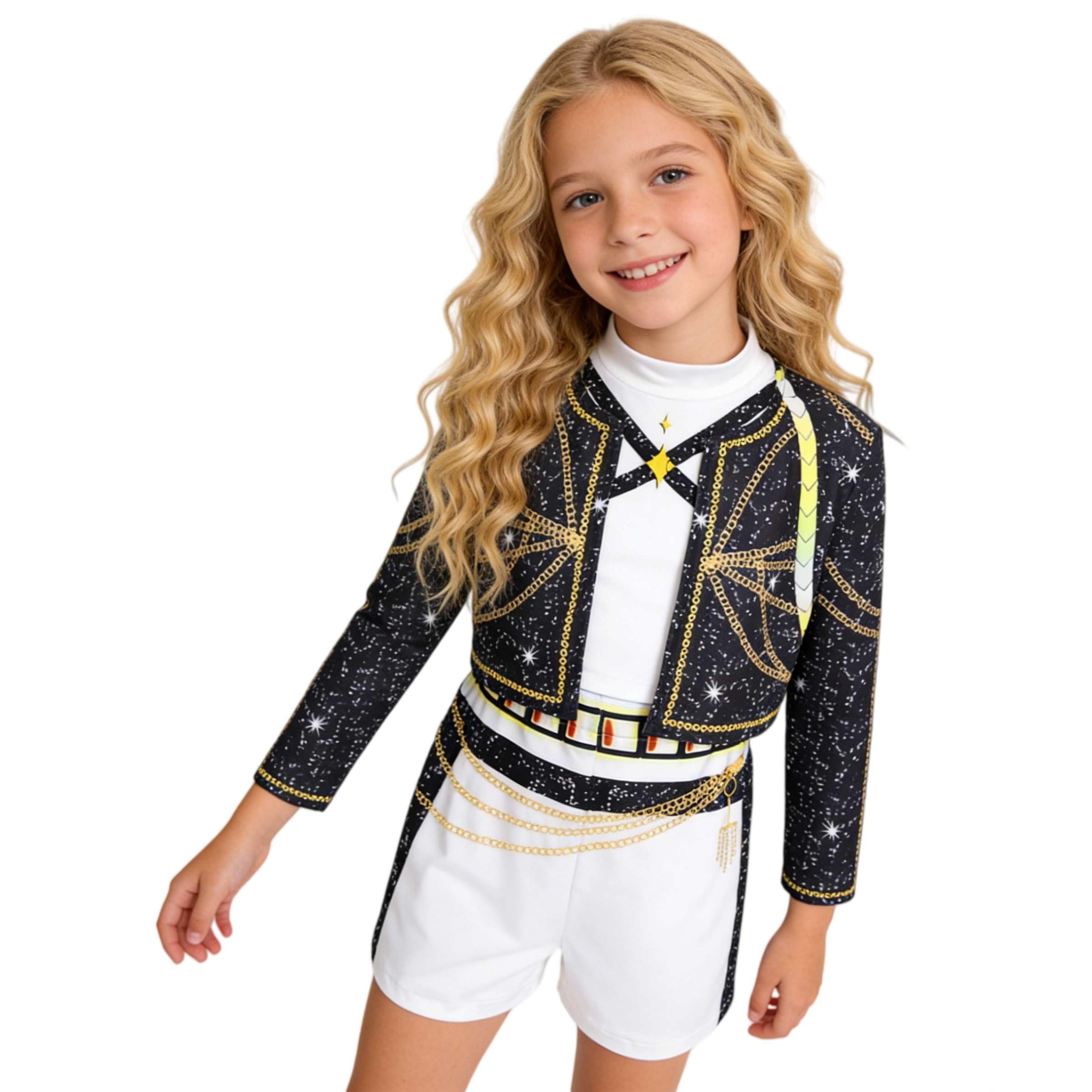 SAVITO Pop Idol Cosplay Costume, Pop Singers Stage Costumes for Ages 3-12, Halloween Children's Cosplay Costumes, Black B for 5-6 Years/130CM