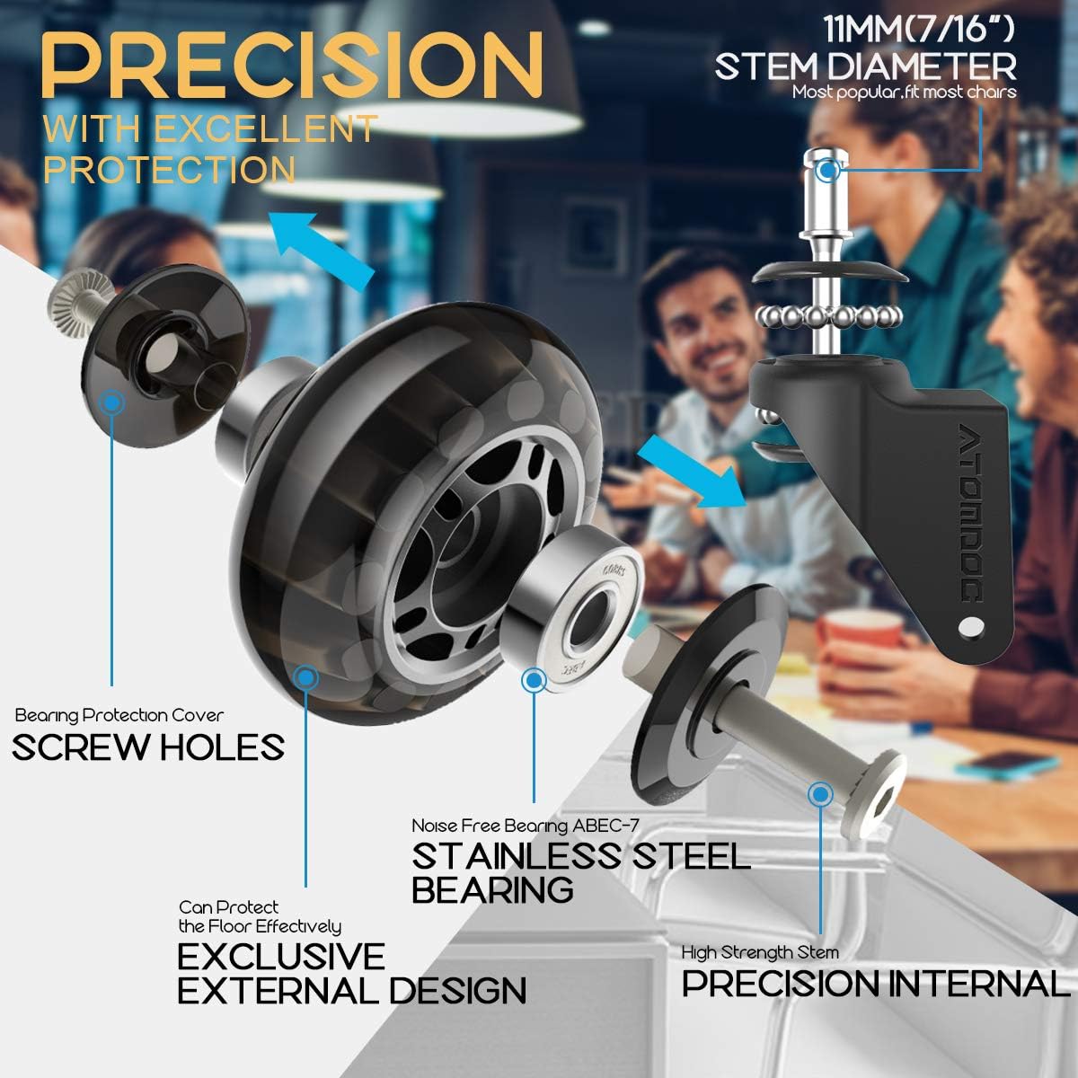 Caster Office Chair Wheels, 3" Standard Replacement Chair Casters, Heavy Duty & Safe Protection for All Floors Hardwood Slate Tile Mat Carpet Revolutionary Bearing Protection Cover, Set of 5 ATOMDOC: Furniture & Decor