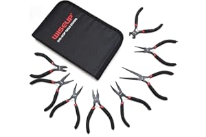 WISEUP 8-Piece Mini Pliers Set，Needle, Round, Flat, Long, Bent Nose, Diagonal, End Cutting & Linesman Pliers for Crafting, Electronics & Jewelry Making，with Pouch