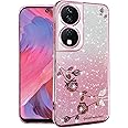 Kainevy for Honor X7b Case Clear Glitter Floral Aesthetic Cute Sparkle for Women Girls Pretty Cover Honor X7b Phone Case Silicone Shockproof Protective Slim Gradient Shiny Design (Pink)