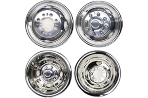DEEBIOR 4pcs Front Rear Polished Stainless Steel Wheel Simulators,16" Dually 8 Lug 4 Hand Hole Hubcaps,Skins Liners Snap On Wheel Covers Fit For 74-00 Chevy GMC 3500,74-98 F350,08-21 E350/E450,74-99 Ram 3500