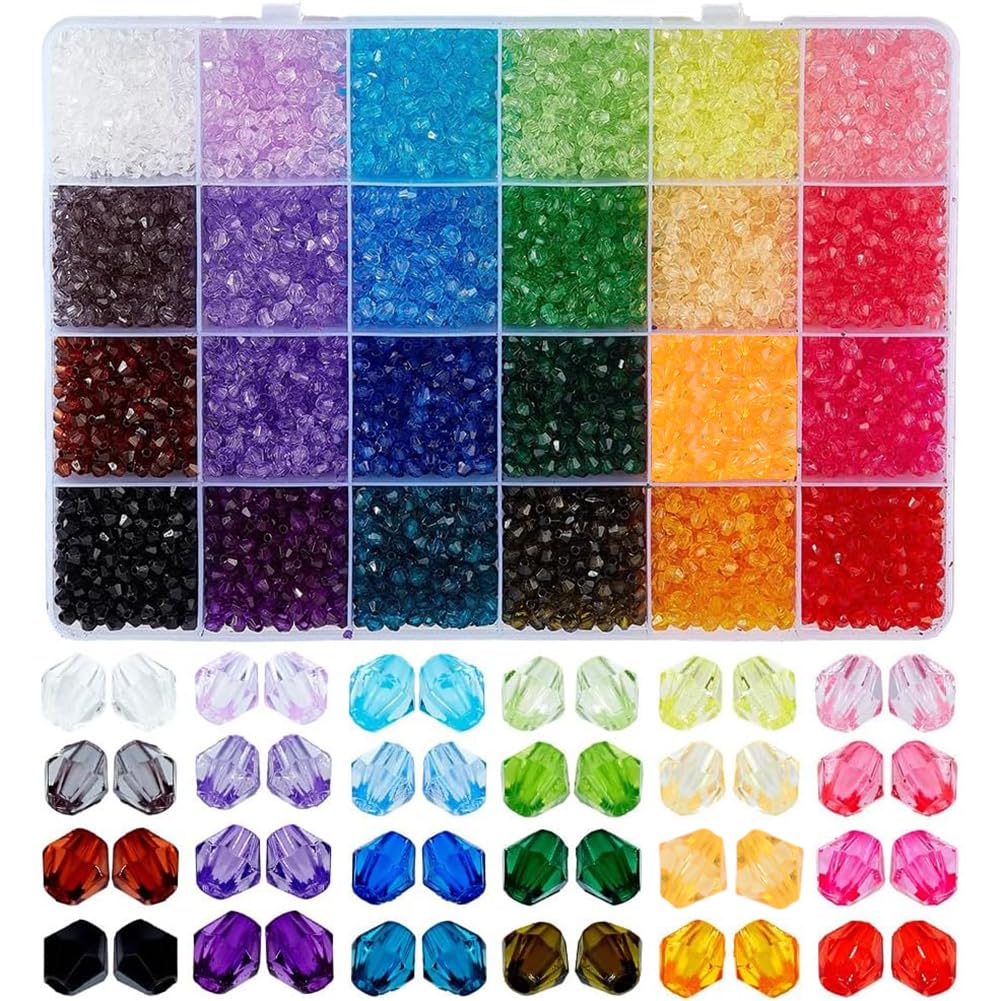 PH PandaHall 6240pcs Faceted Beads 24 Colors Bicone Bead 4mm Rainbow Bracelet Beads Colorful Acrylic Bead for Summer Necklace Earring Keychain Jewellery Making Bags Decoration