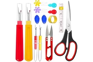 JNEOACE 14 Pcs Sewing Seam Rippers, 2 Big and 2 Small Handy Stitch Ripper Sewing Tools with Embroidery Removal Tool, Tape Measure, Needle Threaders, Thimbles for Sewing Crafting Thread Removin