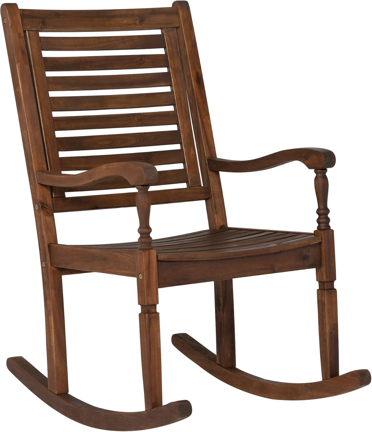Walker Edison Montego Traditional Acacia Wood Slat Back Patio Rocking Chair, 42 Inch, Dark Brown: Garden & Outdoor