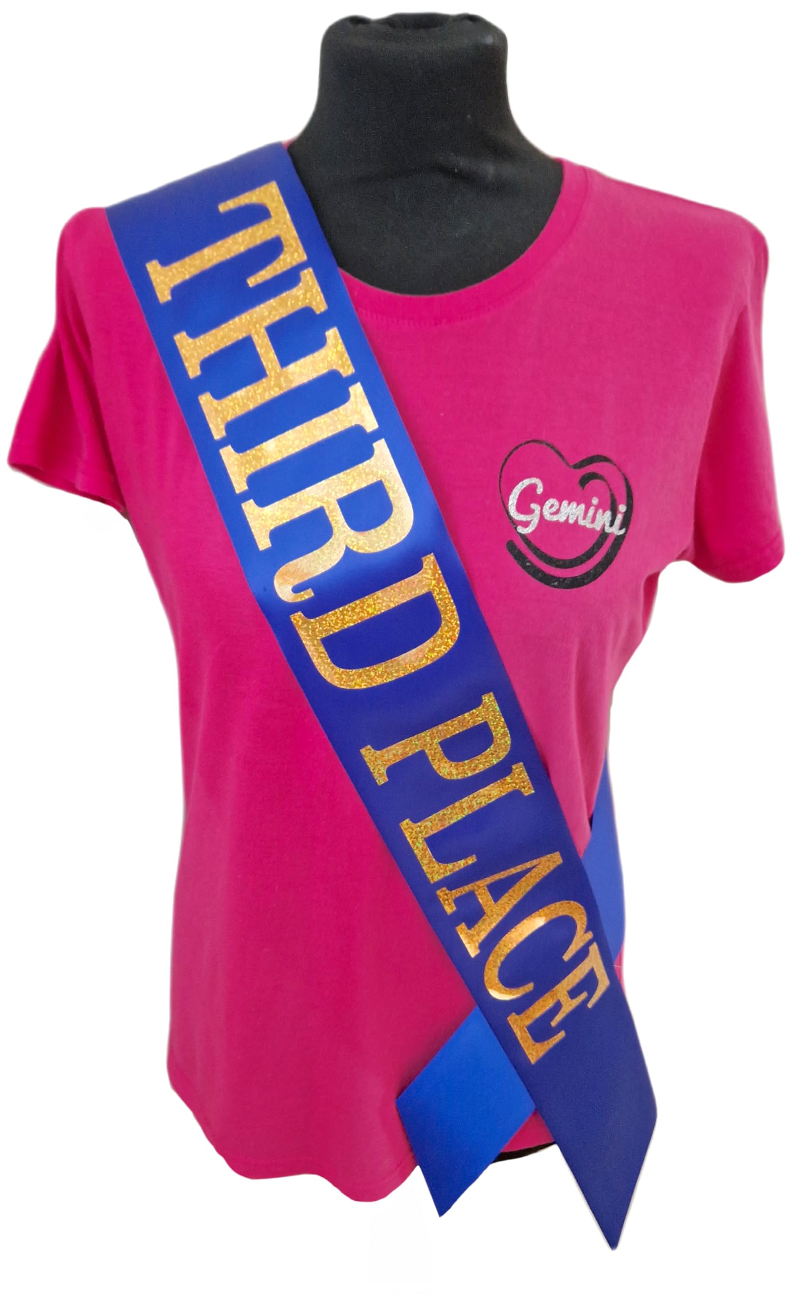 Blue Third Place Competition Sash - Beautiful Blue Satin Ribbon with Gold Holographic Glitter Lettering - 3rd Place