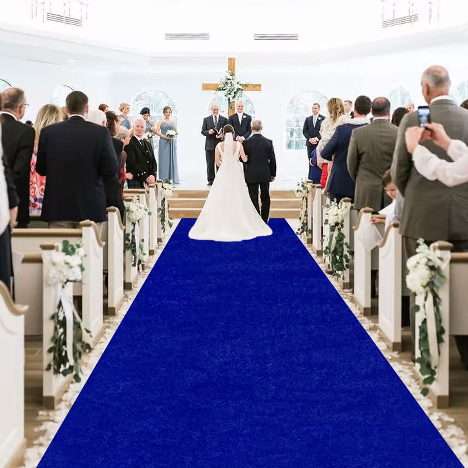 Photo 1 of MODFUNS Aisle Runners for Weddings for Outdoor Royal Blue Velvet Aisle Runner Rug 4x20FT Carpet Runner for Party Romantic Indoor Outdoor Beach Carpet Rug for Reception
