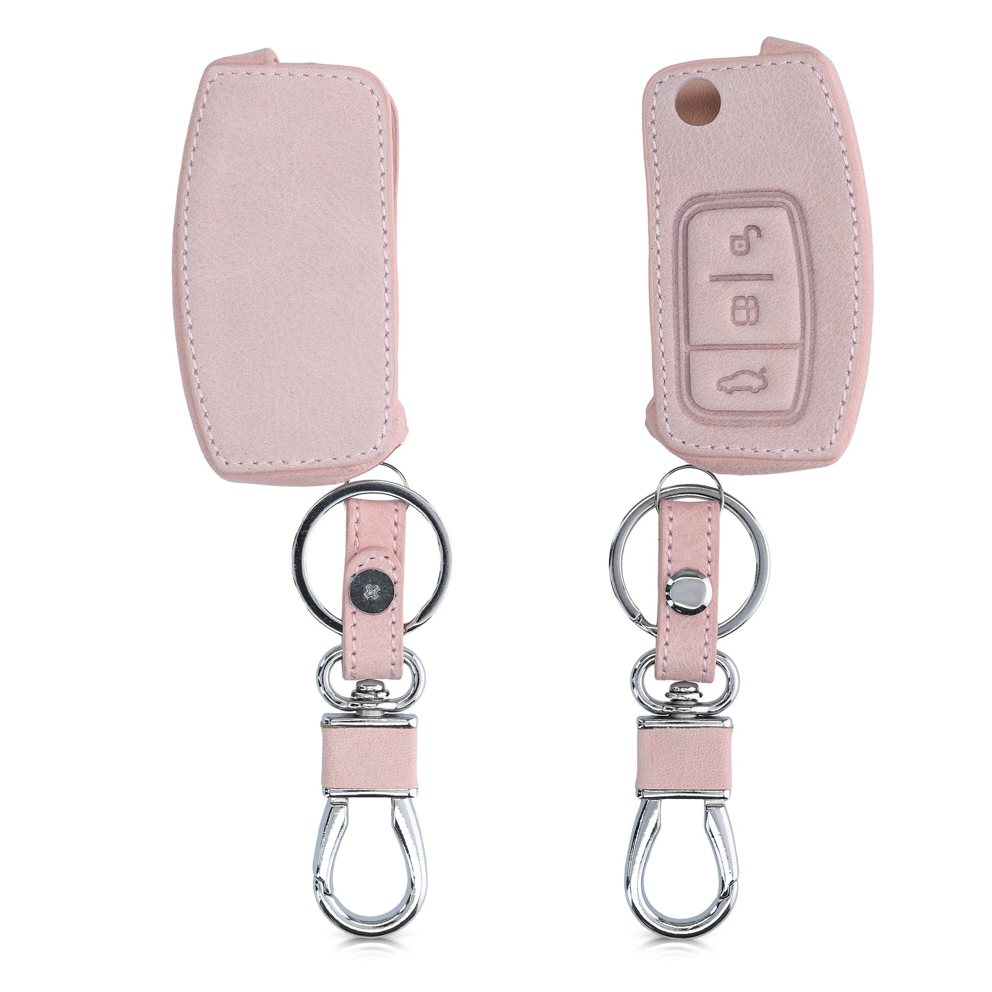 kwmobile Key Cover Compatible with Ford 3 Button Car Flip Key - Faux Leather Car Key Fob Protector - Rose Gold