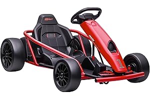 Aosom 24V 8.1 MPH Electric Go Kart, Drifting Car Battery Powered Ride on Toy Outdoor with Slow Start, Music, Horn Honking and Safety Belt, for 8-12 Years Old, Red