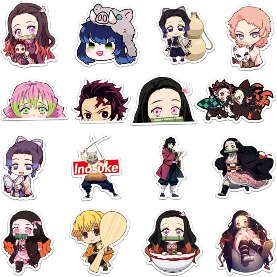 Yhrhredfjh Classic Japanese Anime Cartoon Laptop Stickers Waterproof Stickers Sheet for Skateboard Pad MacBook Car Snowboard Bicycle Luggage Décor(Demon Slayer 50PCS)