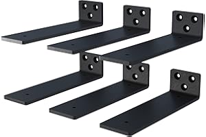 NEODROP 6-Pack 10 Inch Floating Shelf Brackets, Heavy Duty Hidden Shelves Bracket for Small Shelf, Kitchen Shelf, Nursery Shelf, Black Powder Coated Steel