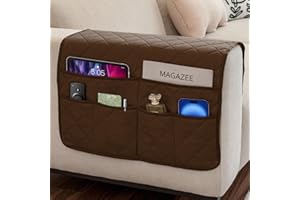 DECKALY Remote Control Holder for Recliner Armchair Caddy Couch Armrest Organizer, Arm Chair Bedside Caddy Storage Organizer for Recliner Couch With 6 Pockets for Magazine, Tablet, Phone, iPad (Brown)