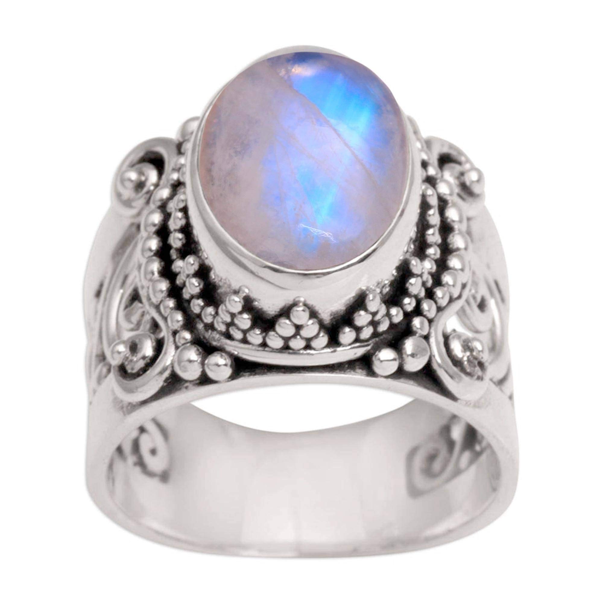 NOVICA Rainbow Moonstone .925 Sterling Silver Cocktail Ring, Glorious Vines'