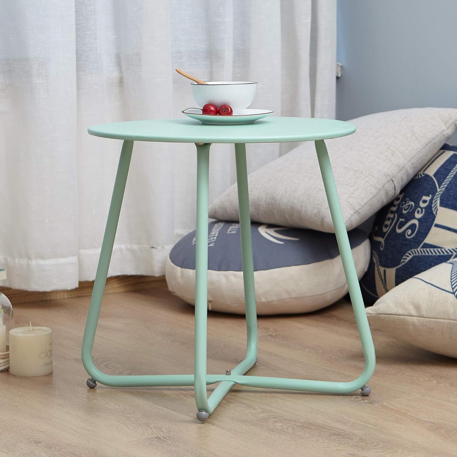 Grand Patio Steel Patio Side Table, Weather Resistant Outdoor Round End Table, Pink: Kitchen & Dining