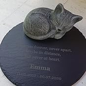 Tiefes Gedenktafel Schiefergrau Mit Schlafender Katze - Personalisierbar