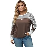 winkbay Women's Plus Size Striped Long Sleeve T Shirts Fall Crew Neck Dressy Casual Work Tops