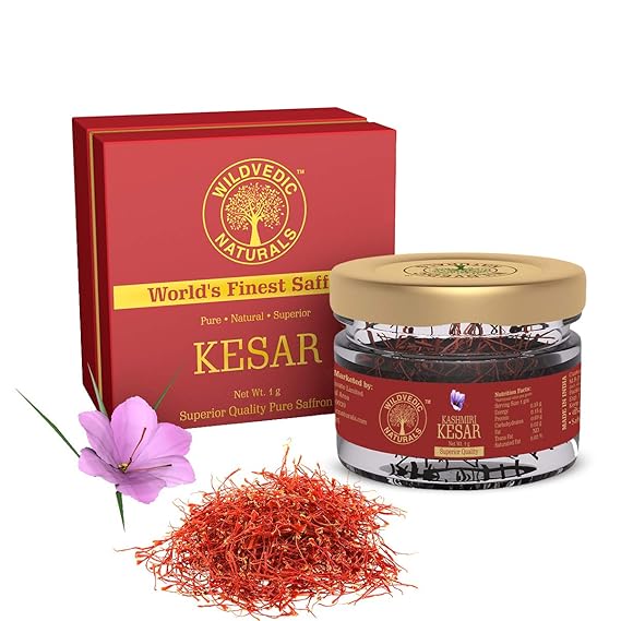 Wildvedic Naturals Organic Saffron Pure Kashmir Kesar / Saffron - 1 Gram (Natural & 100% Original & Premium A++ Grade Saffron Threads, Highest Quality Saffron)