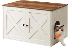 Feandrea Cat Litter Box Enclosure, Litter Box Furniture Hidden with Removable Divider, Indoor Cat House, End Table, 80 x 53 x